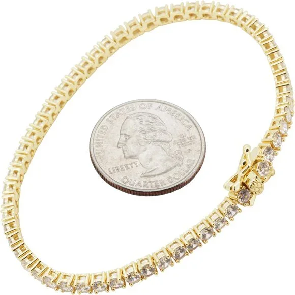 14k Yellow/White Gold Black GP CZ 3mm Tennis Chain Necklace Bracelet 6.5”-24”